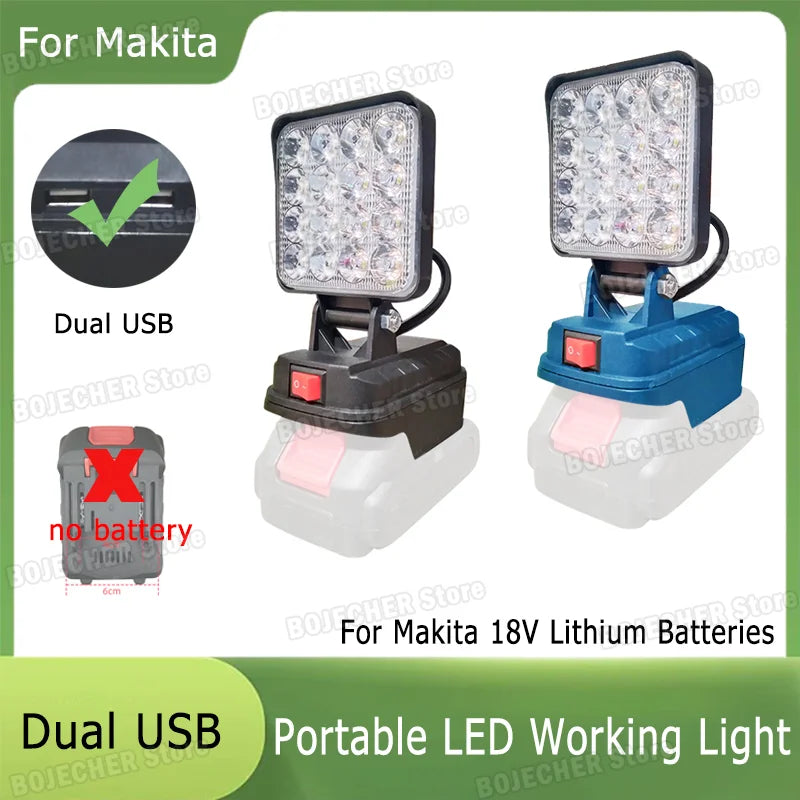 Cordless LED Working Light For Makita 18V Lithium Battery Outdoor Flashlight Camping Lamp Emergency Lighting Power Tools Parts Oasis Select