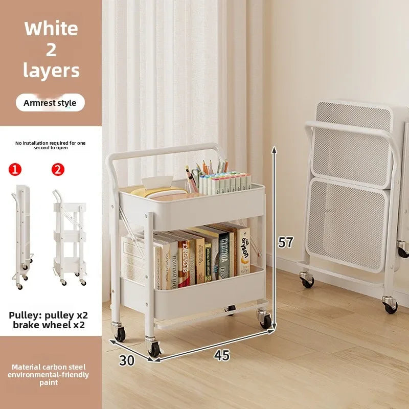 Multi-functional trolley rack household folding multi-layer carbon steel storage rack Oasis Select White C
