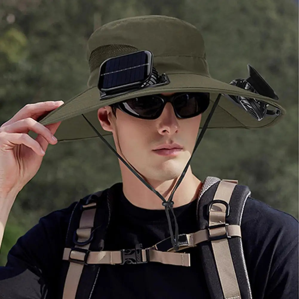Solar Fan Hat – Wide Brim UV Protection & 3-Speed Cooling