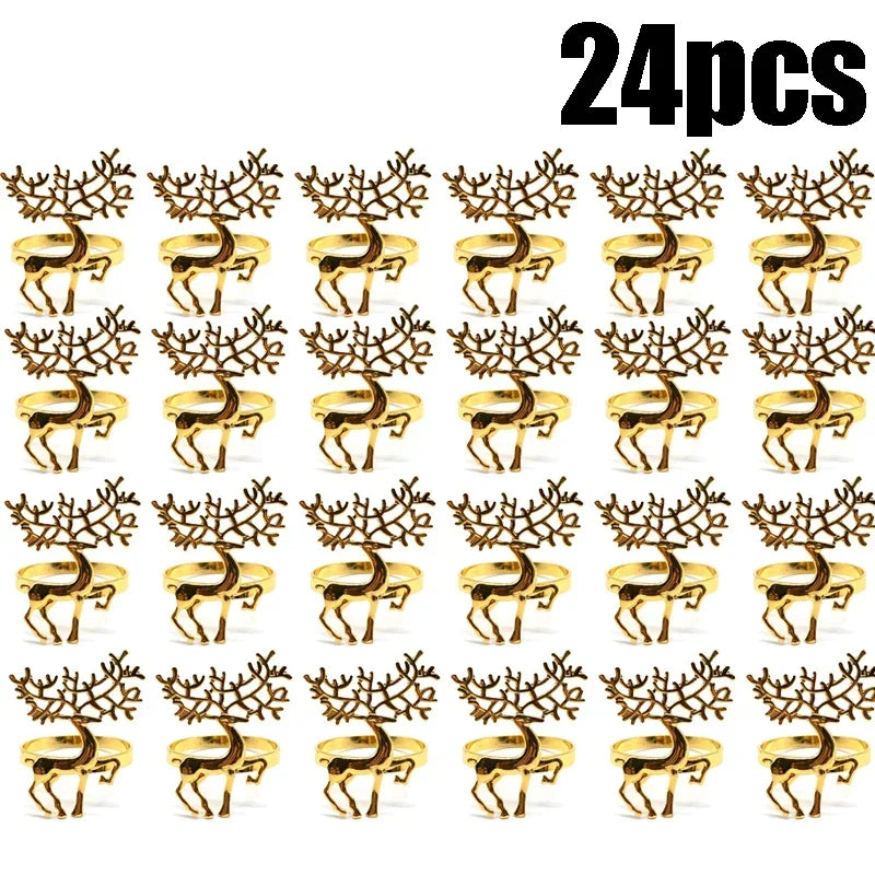 60-Pack Gold Elk Christmas Napkin Rings – Festive Table Decor
