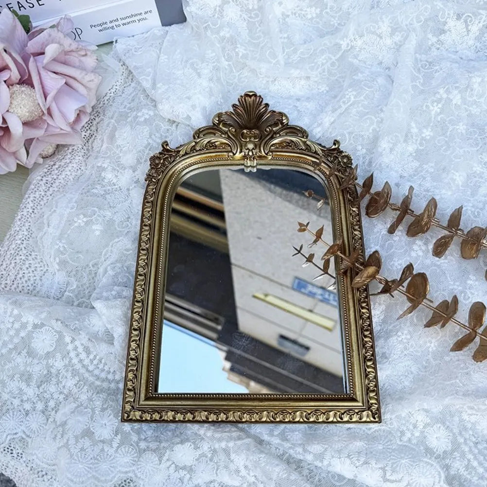 Retro Resin Photo Frame Makeup Mirror Bedroom Desktop Makeup Mirror French Photo Frame Desktop Vanity Mirror Room Decoration Oasis Select