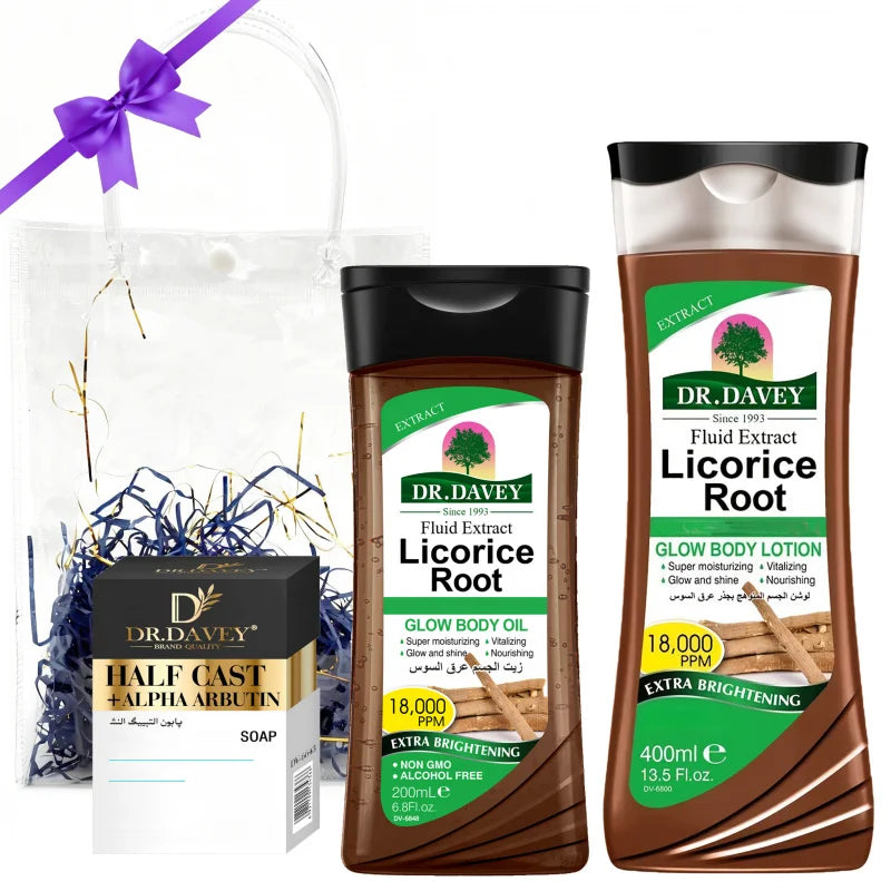 DR.DAVEY Licorice Body Care Gift Set – Lotion, Oil & Arbutin Soap