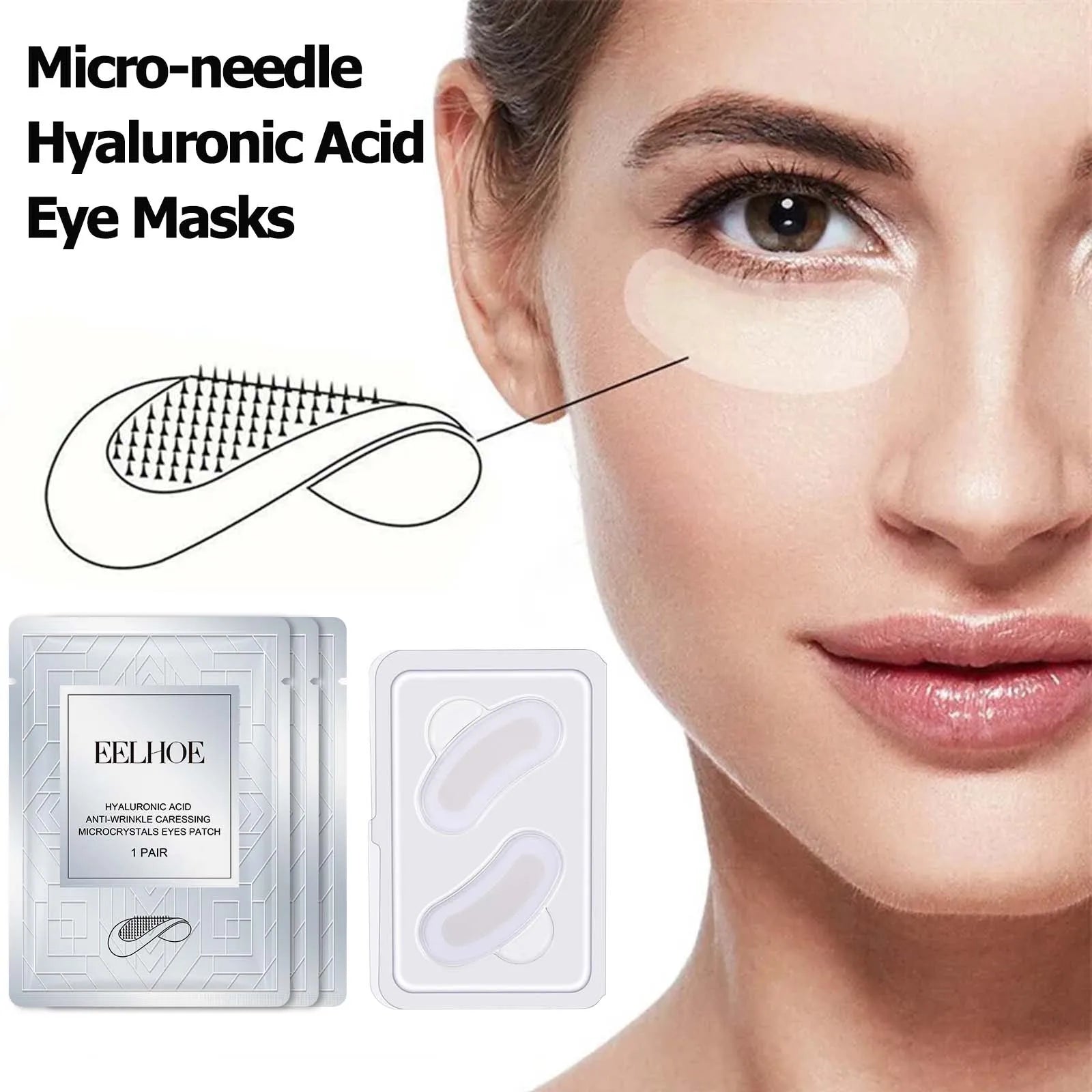 Micro-needle Eye Patch Hyaluronic Acid Anti-Wrinkle Fade Eye Fine Lines Moisturizing 0.25mm Caressing Microcrystals Eyes Patch Oasis Select