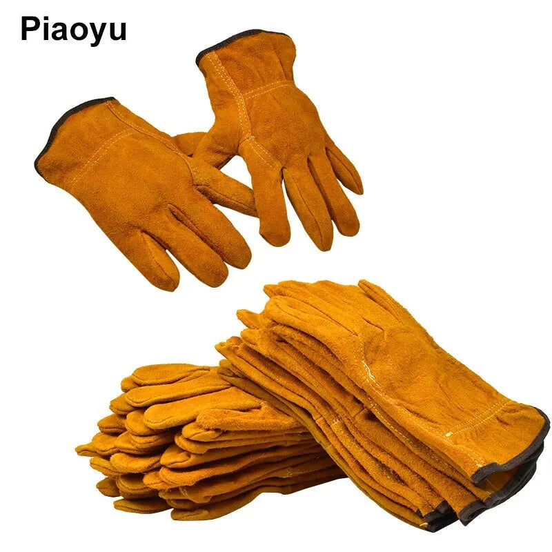 3/5/10 Pairs Labor Protection Work Gloves Soft Cowhide Welding Safety Protection Wear-Resistant Insulated Welding Gloves Oasis Select