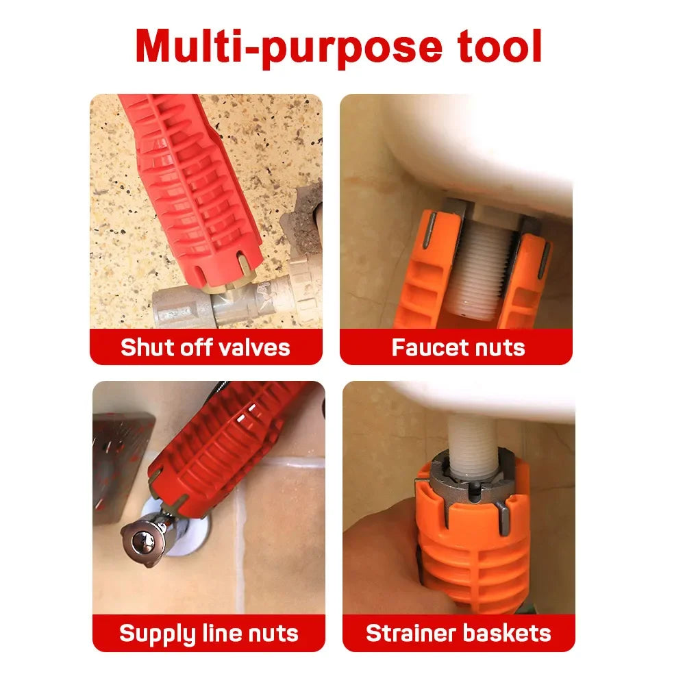 14 In 1 Sink Faucet Wrench Plumbing Repair Tool Handle Double Head Wrench Spanner Tool Installer Ratchet Wrench Set for Bathroom Oasis Select