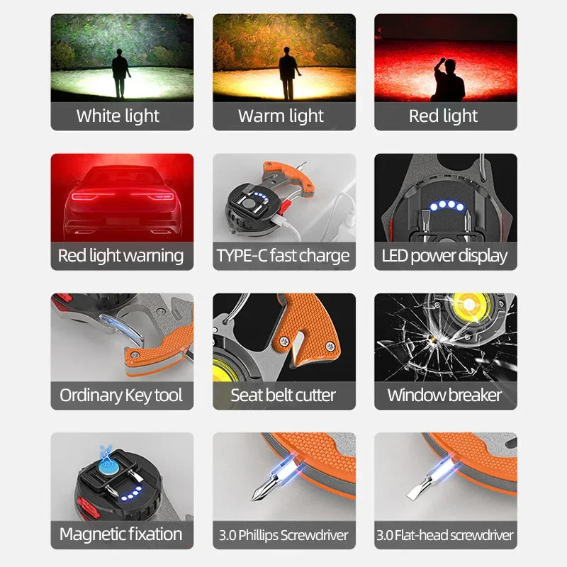 Portable Mini Multi-Function Keychain Light Maintenance Light Outdoor Camping Rechargeable Flashlight Cob Work Light Oasis Select