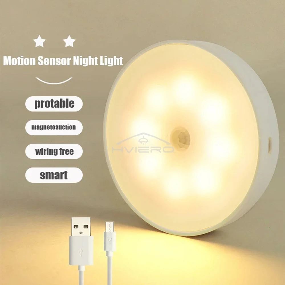LED Motion Sensor Night Light – USB Rechargeable Wireless Lamp