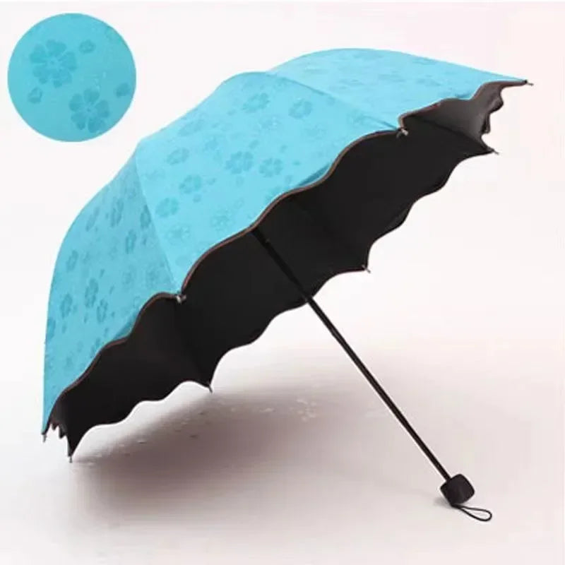 Portable Creative Water Flowering Umbrella Manual Black Coating UV Protection Sun Rain Dual Use Folding Parasol Oasis Select