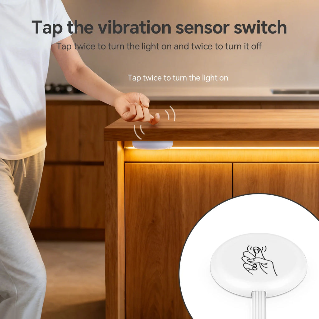 Interesting USB Lamp Two Times-Tap Activated Vibration Induction Swtich,COB Ribbon Flexible installation for Desk/Cabinet/Mirror Oasis Select