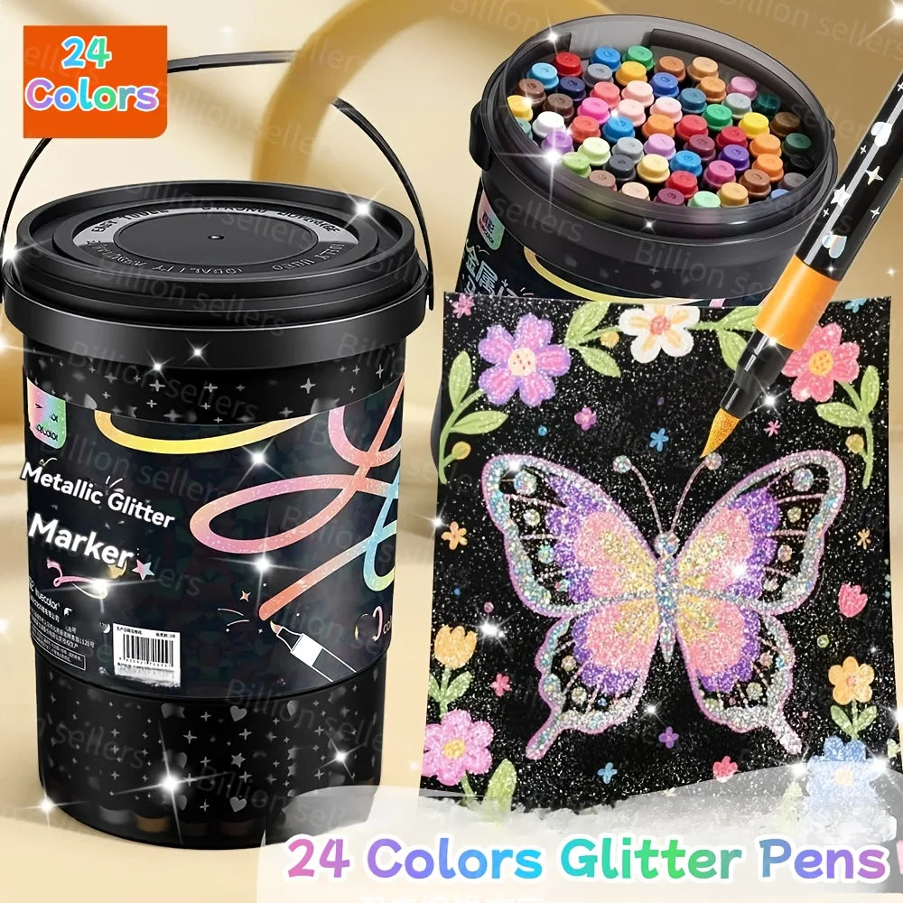 60/48/36/24/12 Color Glitter Markers Set - Water-Based Acrylic Glitter Pens for Student Art, Scrapbooking & Stationery Oasis Select