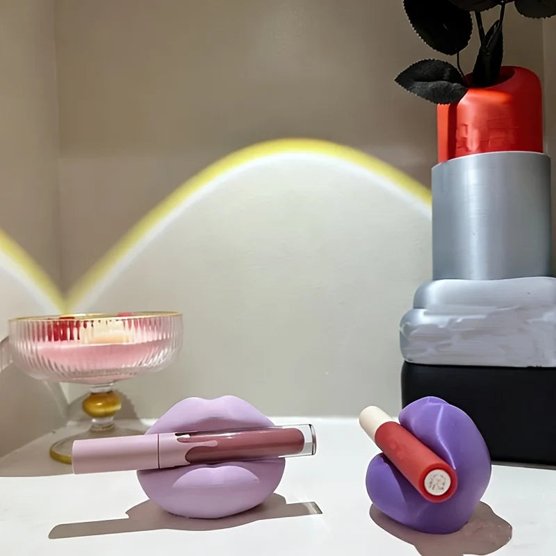 Sexy Lip Shaped Lipstick Holder Creative 3D Printing Lipstick Stand Desk Organizers for Makeup Brushes Lip Aesthetic Decor Gifts Oasis Select