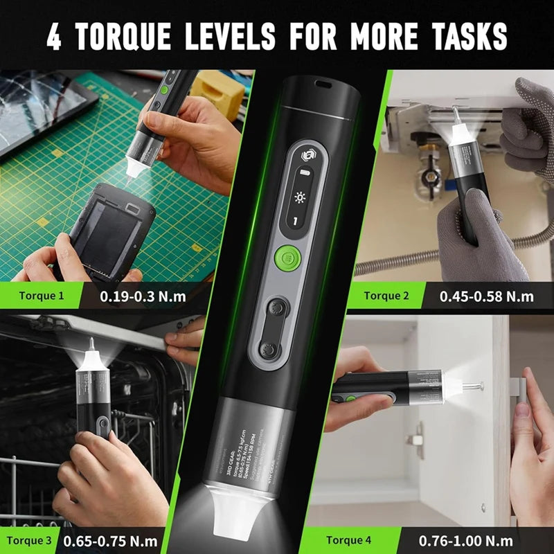 WISH Cordless Screwdriver,Compatible With1/4In And 4Mm Hex Bits,4 Torque Levels,3 Lighting Modes,1500Mah Rechargeable Battery Oasis Select