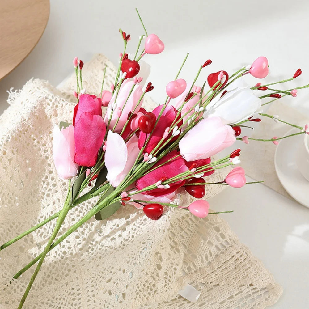 Valentine's Day Simulation Tulip Heart Butterfly Tulip Fake Flower Wedding Decoration Bouquet Arrangement Oasis Select