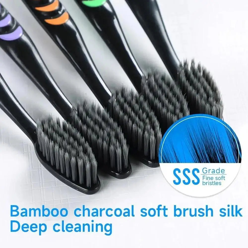 10 Count Soft Toothbrushes for Adults, Black Charcoal Toothbrushes Ultra Soft for Sensitive Gums for Adults [Extra Family Pack] Oasis Select