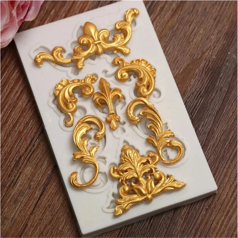 1PC Euporean Pattern Shape Fondant Cake Silicone Mold Biscuits Pastry Mould Candy Chocolate Molds Cake Decoration Baking Tools Oasis Select WHITE
