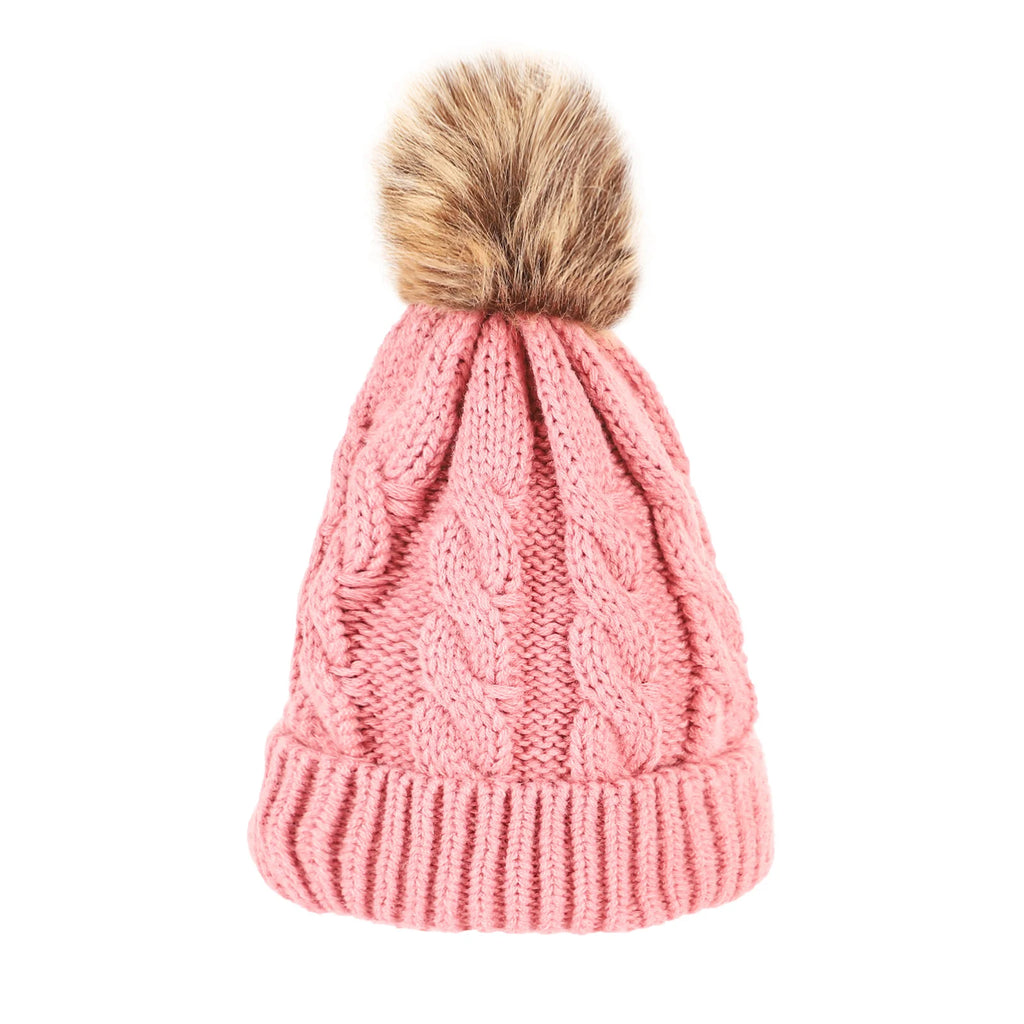 Fried Dough Twists Knitted Hat Hair Ball European and American Adult Warm Hat Parent Child Set Hat Wool Hat unlined Oasis Select Pink