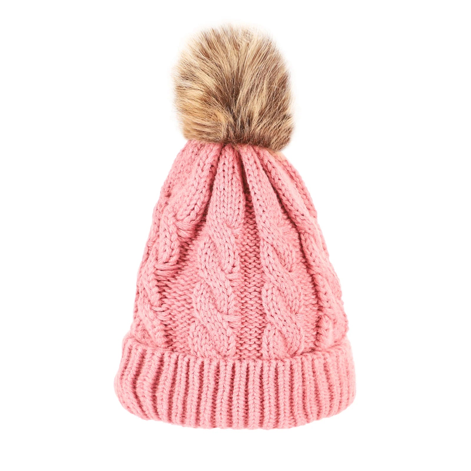 Fried Dough Twists Knitted Hat Hair Ball European and American Adult Warm Hat Parent Child Set Hat Wool Hat unlined Oasis Select Pink