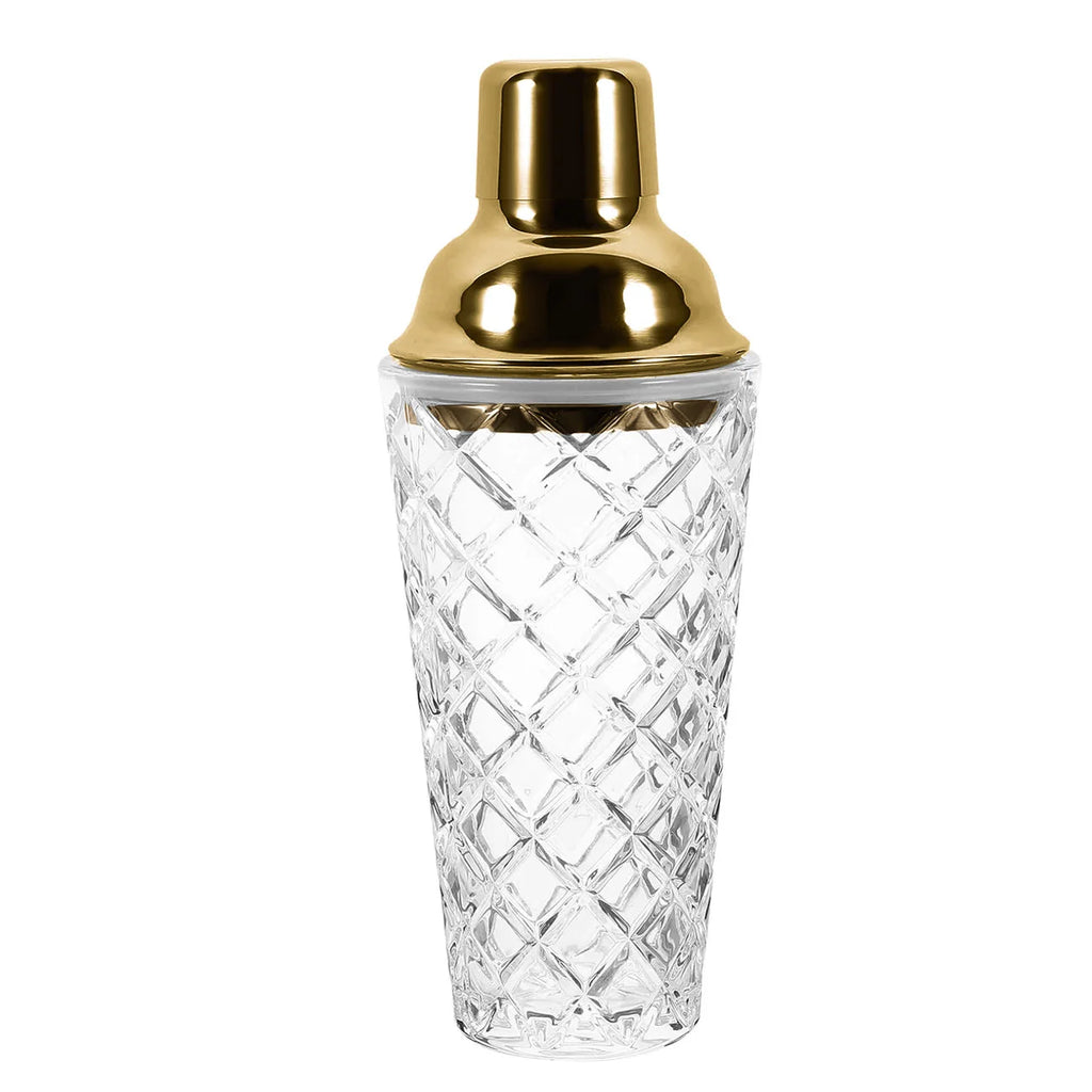 Glass Cocktail Shaker Kit Crystal Cocktail Shaker, 17oz Martini Shaker with Leakproof Metallic Steel Lid&Strainer for Home Oasis Select B-Golden