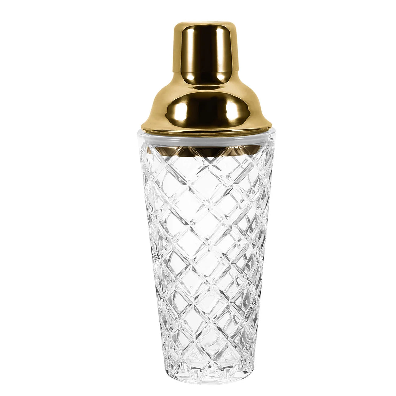 Glass Cocktail Shaker Kit Crystal Cocktail Shaker, 17oz Martini Shaker with Leakproof Metallic Steel Lid&Strainer for Home Oasis Select B-Golden