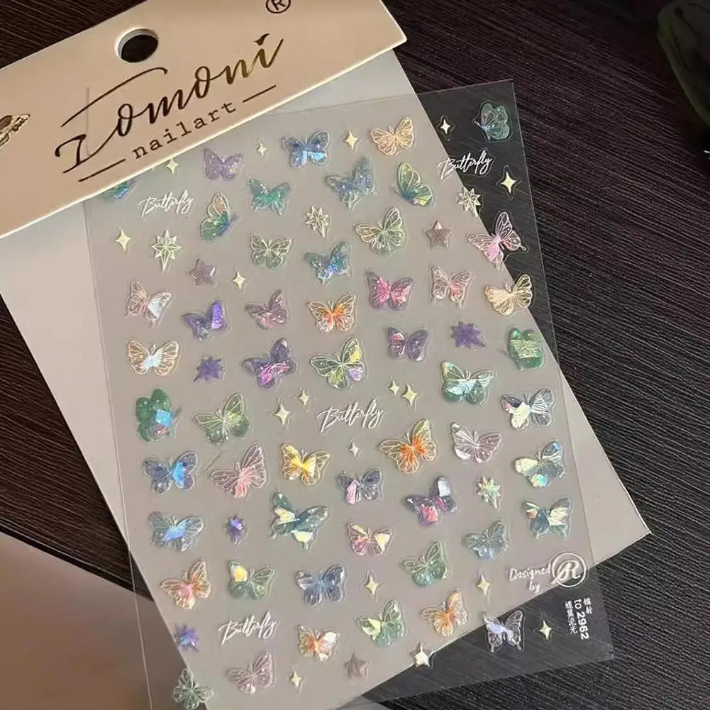 3D Iridescent Butterfly Nail Stickers – Self-Adhesive Decals