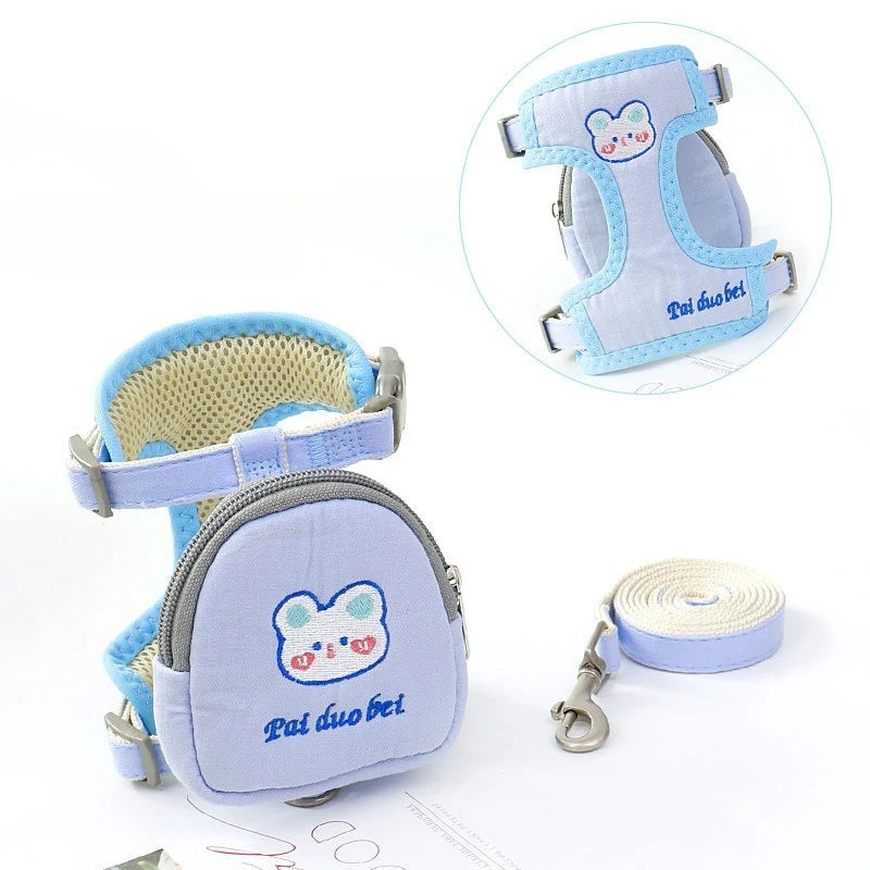 Cute Pet Backpack Leash Set with Cartoon Design for Dogs and Cats Stylish Walking Accessory Convenient Anti Detachment Oasis Select blue M