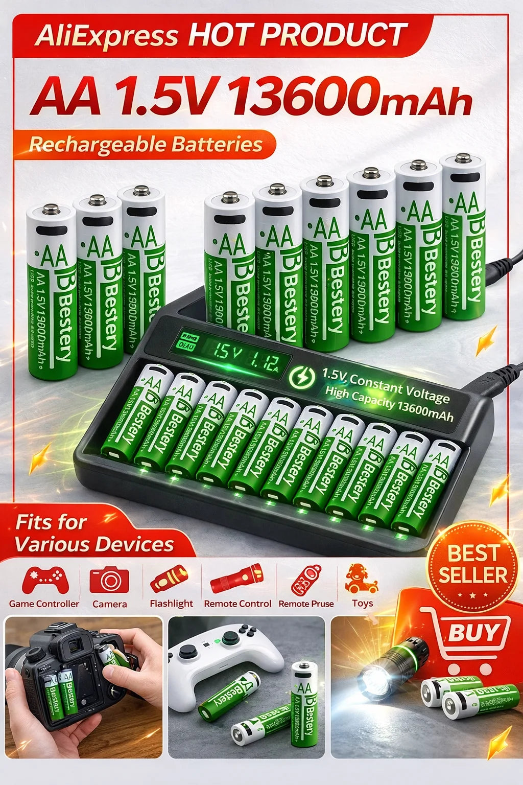 Hot selling AA 1.5V Constant Voltage, High Capacity ,Long Cycle USB-C Rechargeable BAT for Camera/Controller/Toys/Device Oasis Select