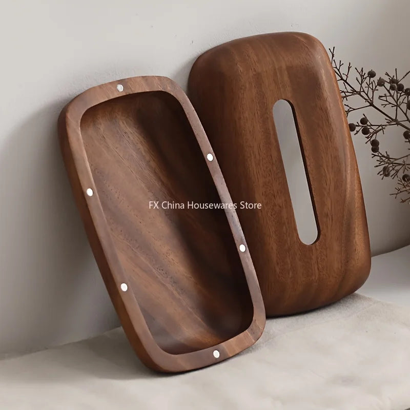 Walnut Wood Tissue Box Cover Holder, Modern Rectangular Design with Removable Lid, Minimalist Home Decor for Tabletop, Bathroom Oasis Select