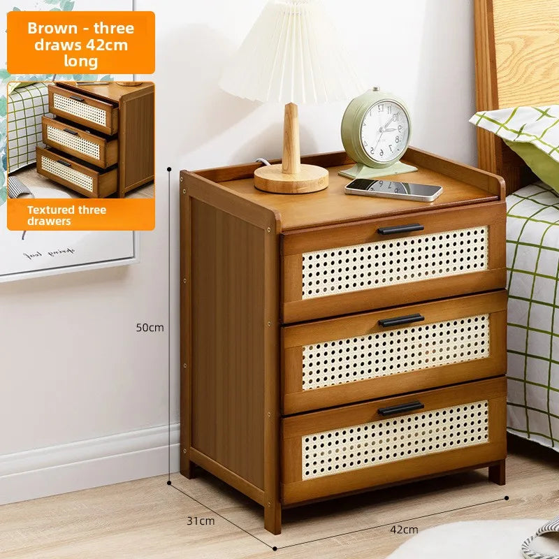 Bedside table Simple solid wood small cabinet Light luxury storage cabinet Bedroom bedside simple Nordic European modern mini Oasis Select Three draws brown 1