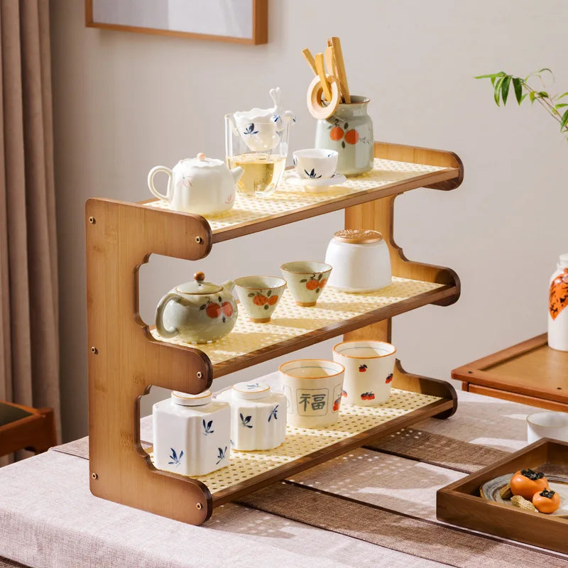 Desktop Bogu rack, teapot rack, small Duobao Pavilion tea room ornament, desktop storage rack, teacup tea set rack. Oasis Select