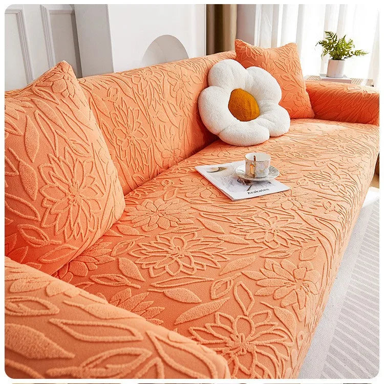New Jacquard Velvet Elastic Sofa Cover All-season Universal Cat Scratch and Dust-proof Sofa Cover Oasis Select Premium Orange 5 people 305-360cm