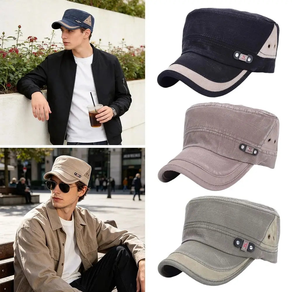 Fashion Anti-UV Fishing Hat Cotton Adjustable Sun Hat Retro Outdoor Sunscreen Flat Top Hat Men Women Oasis Select