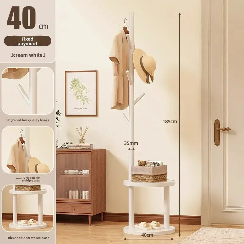Multi-functional Bedside coat rack living room solid wood hanger double storage home floor hanger bedroom Oasis Select White-A
