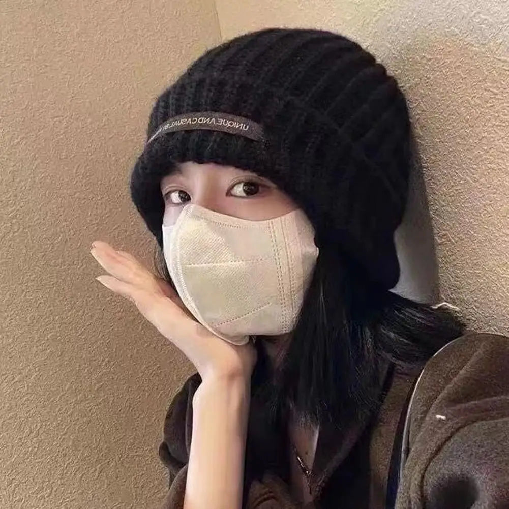 Autumn and winter warm knit hat new hat, women's pile pile ear protection yarn hat, versatile, small face, big head circumferen Oasis Select