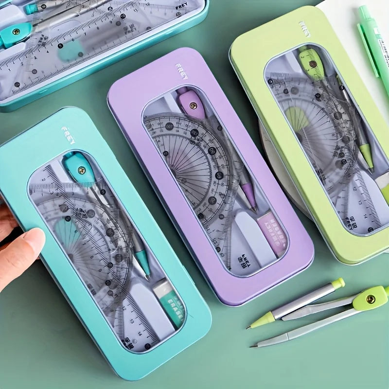 1-set Durable 7-in-1 Measuring and Drawing Tool Set, Including Compass, Protractor, Ruler, and Eraser Oasis Select