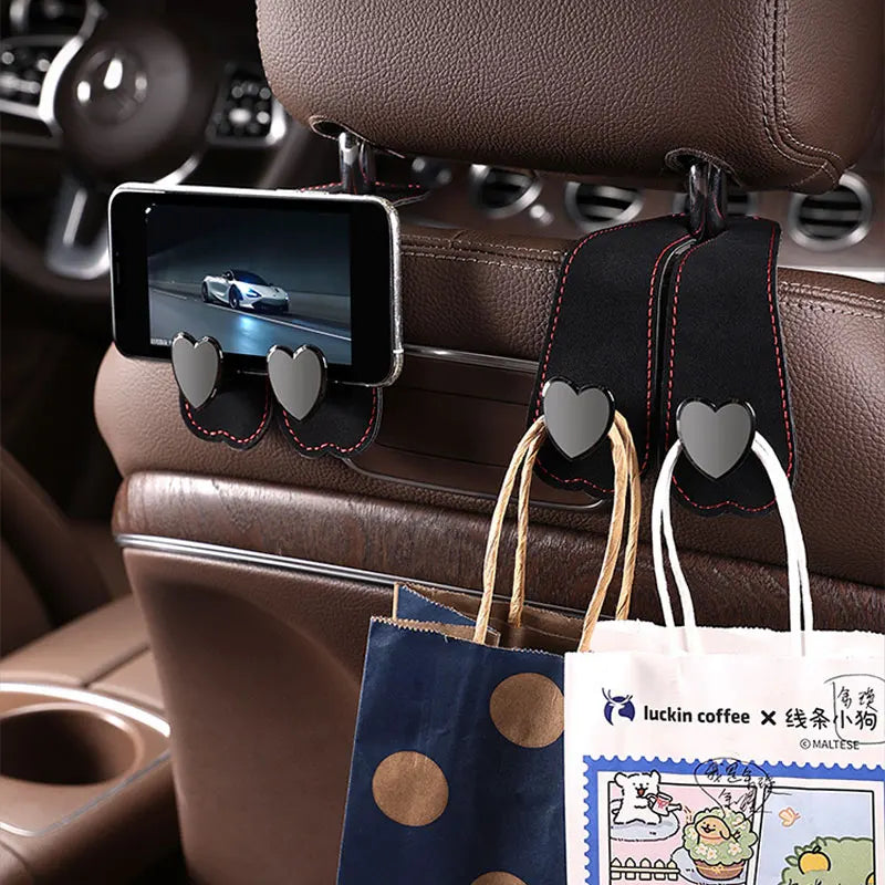 Heart Shape Car Headrest Hook – Suede Alloy Dual Hanger