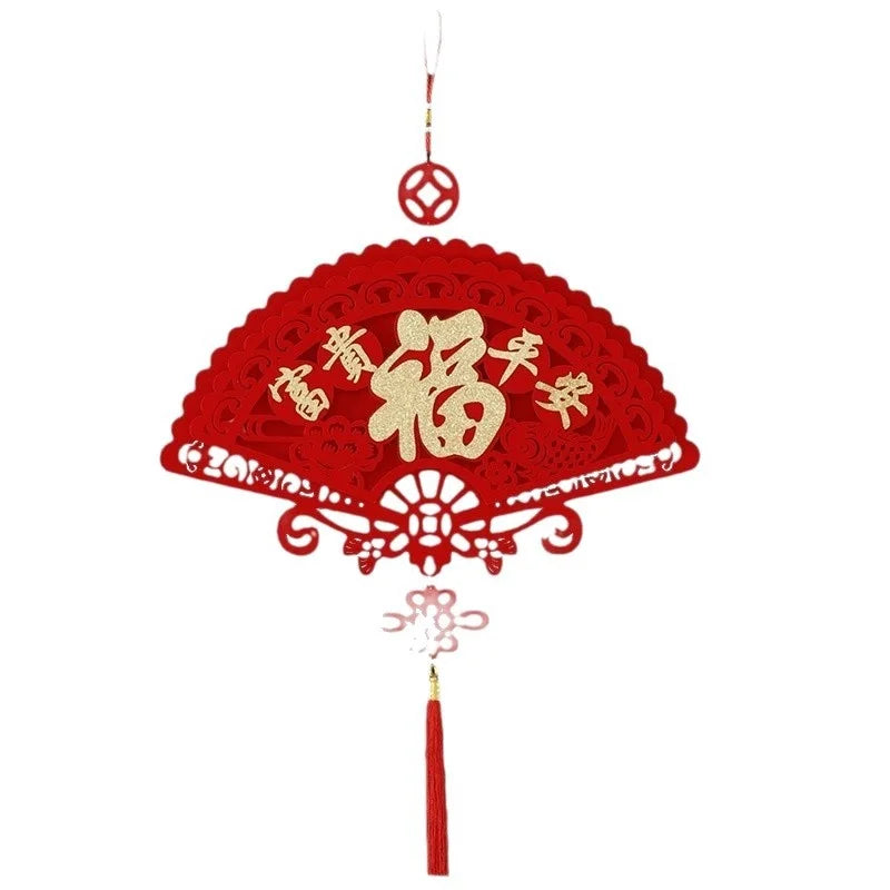 Spring Festival Chinese Knot Pendant Large Fortune Hanging Tassel Pendant Flocking Red Lucky Holiday Hanging Ornament Oasis Select