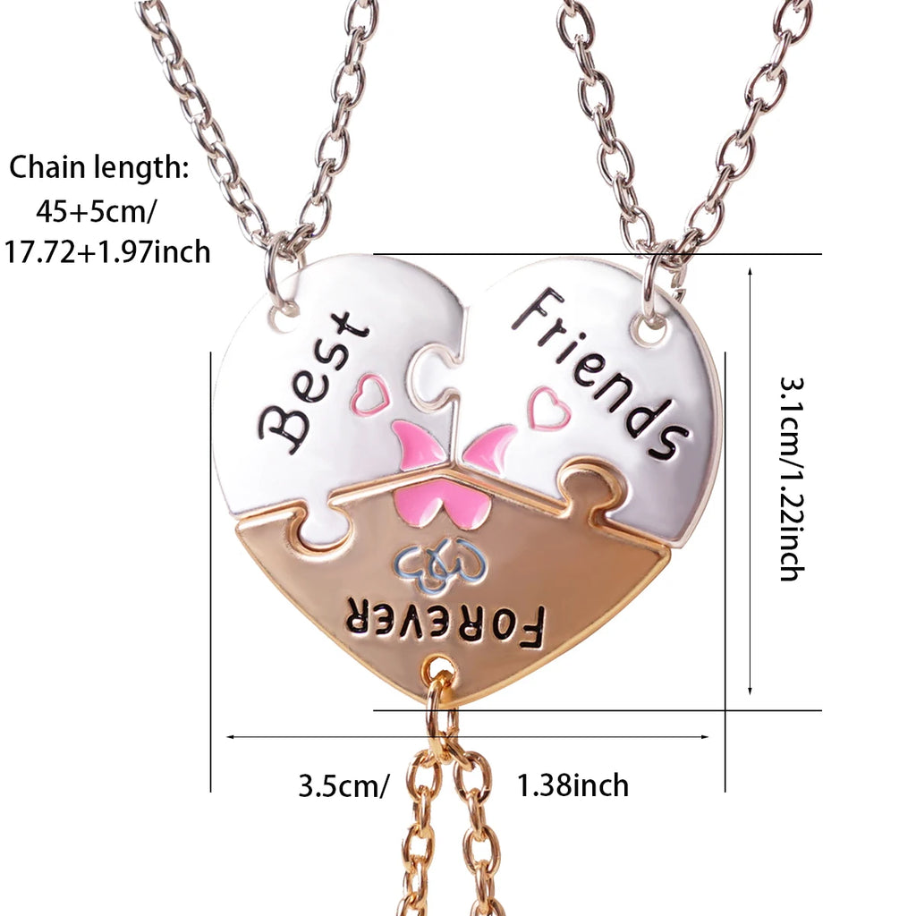 3 Pcs/set Best Friends Forever Heart Pendant Necklace For Women Adjustable Love Broken Heart BFF Choker Party Jewelry Accessorie Oasis Select