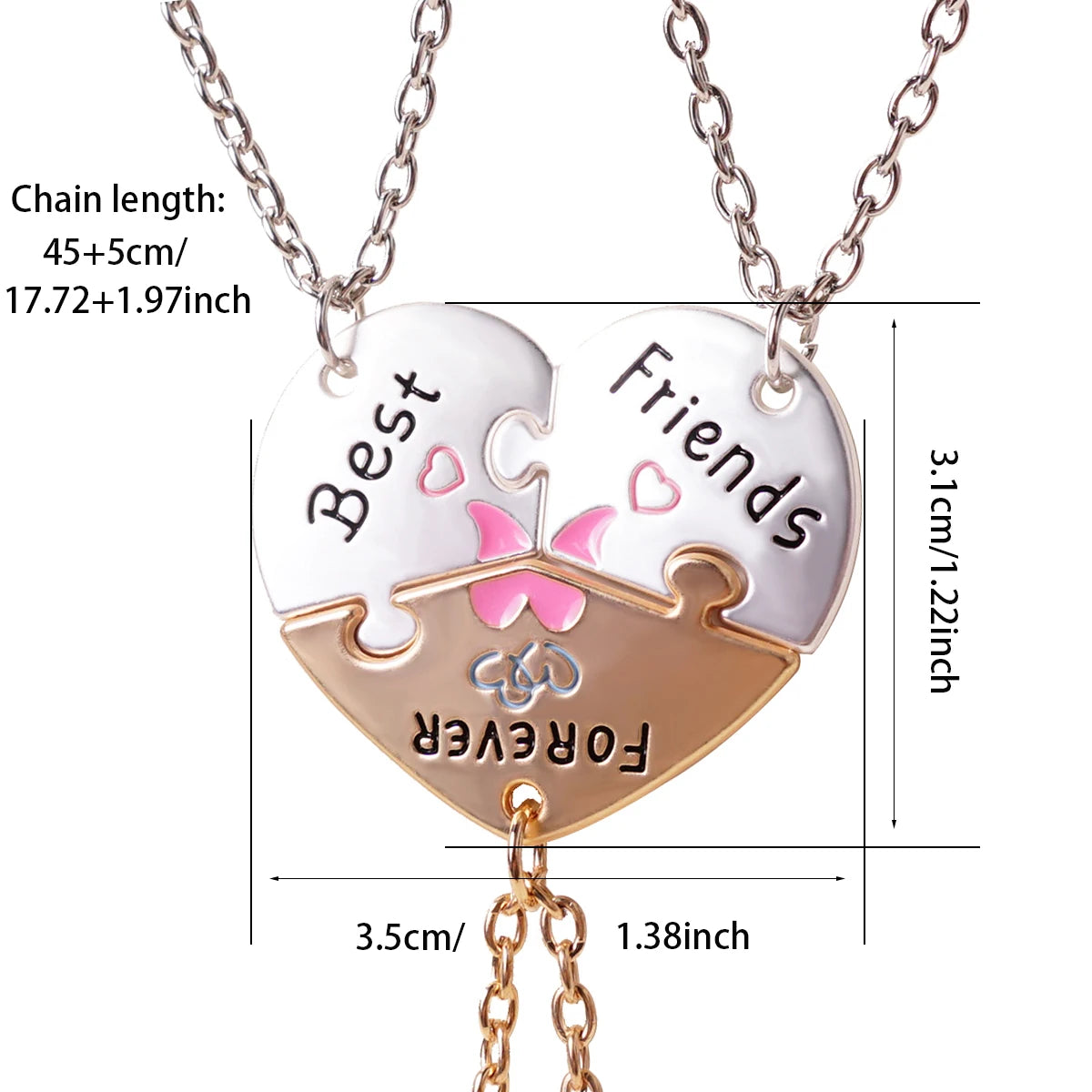 3 Pcs/set Best Friends Forever Heart Pendant Necklace For Women Adjustable Love Broken Heart BFF Choker Party Jewelry Accessorie Oasis Select
