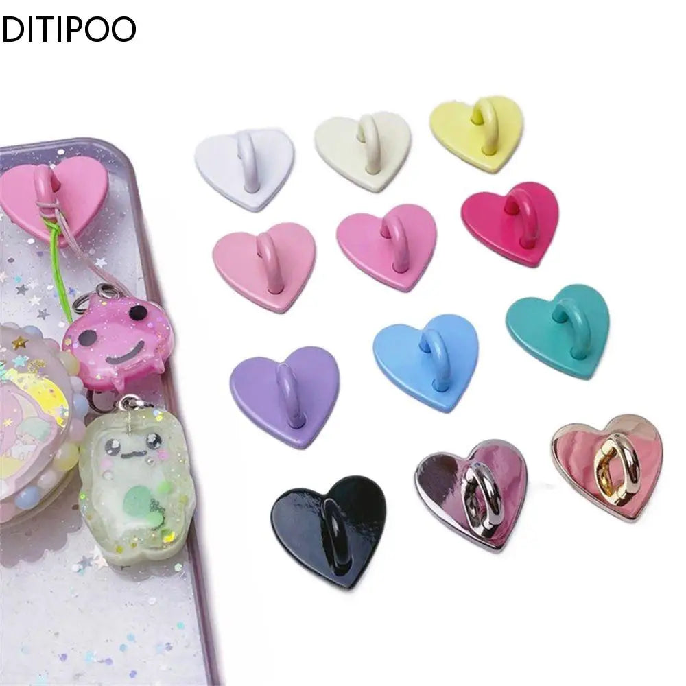 2Pcs Kawaii Adhesive Metal Heart Phone Charm Holder Mobile Phone Case Finger Ring Stand Hooks Buckle Charms Clasp Accessories Oasis Select