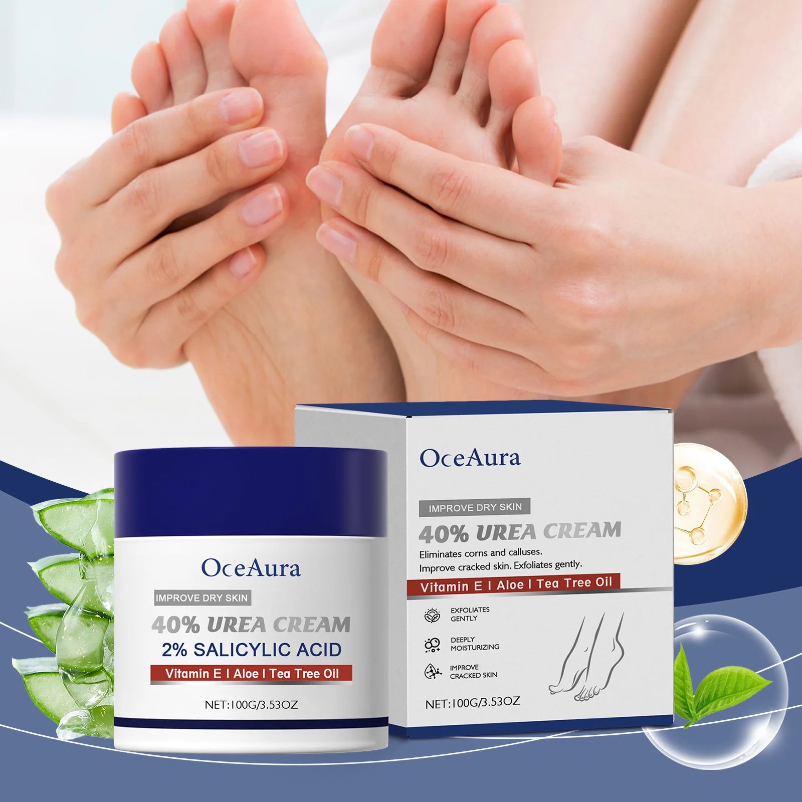 40% Urea Foot Cream Softening Dry Cracked Heels Deep Moisturizing Improve Roughness Remove Callus Exfoliation Foot Care Cream Oasis Select