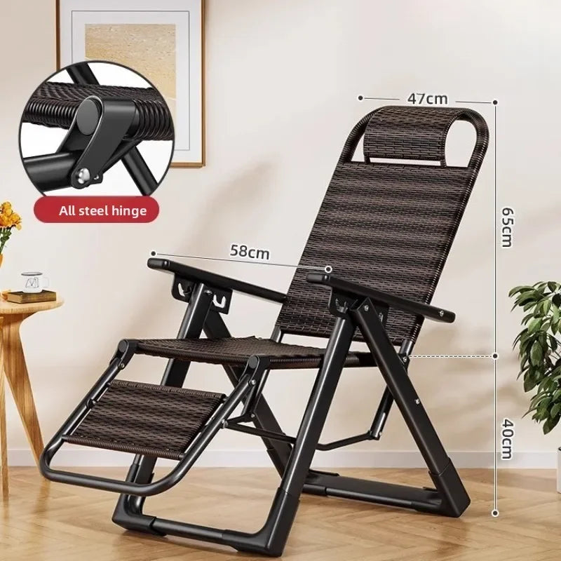 Rattan chair rattan woven folding lunch break recliner home leisure backrest elderly lazy chair durable nap bed folding chair Oasis Select