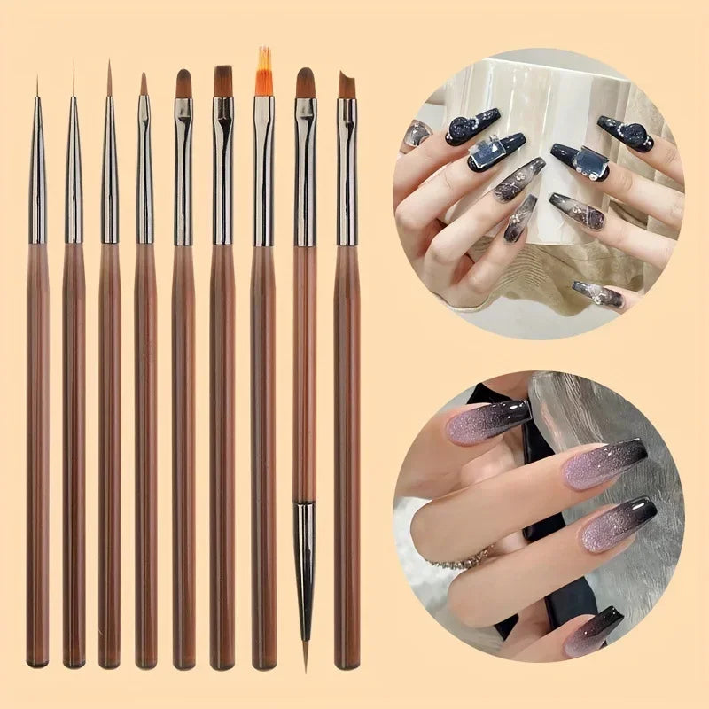 9pcs DIY painting brushes, for watercolor, oil painting, UV gel nail lining, nail acrylic painting brushes, and nail art paintin Oasis Select