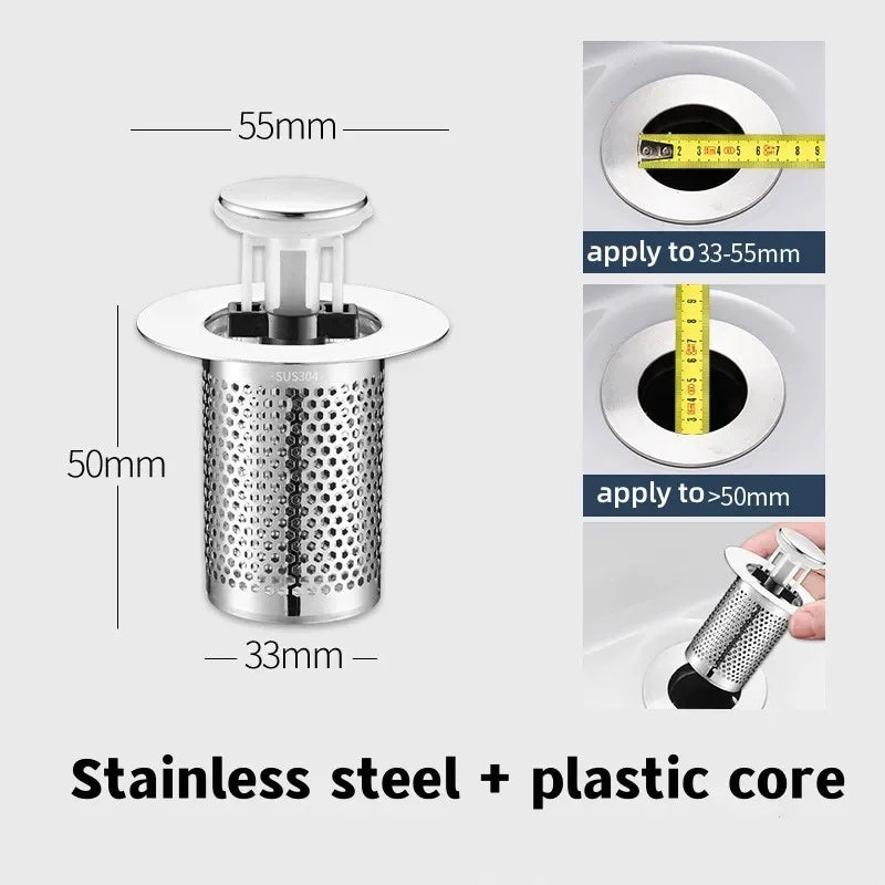 Stainless Steel Floor Drain Filter Mesh Pop-Up Bounce Core Basin Drain Stopper Shower Hair Catcher Strainer Bathroom Accessories Oasis Select Type B-50mm