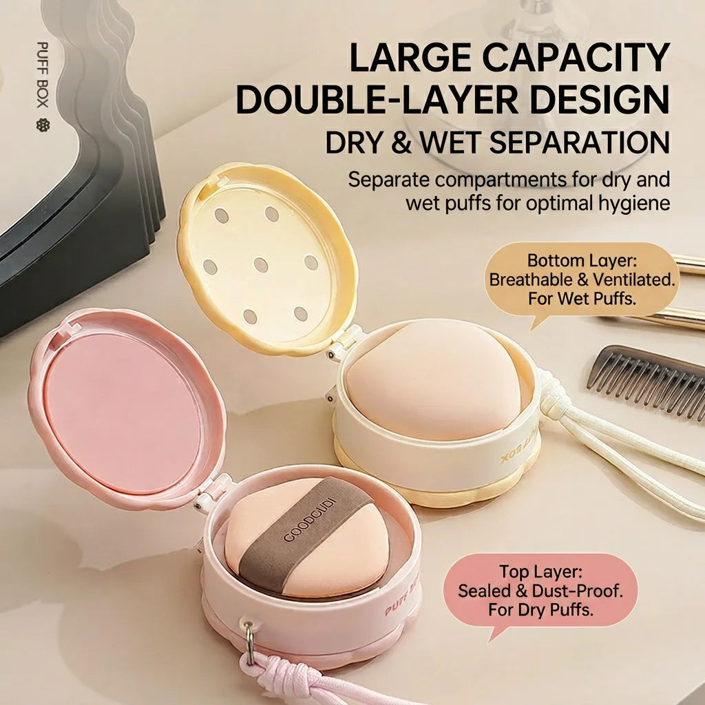 Cookie-Shaped 2-Layer Powder Puff Cosmetic Storage Box