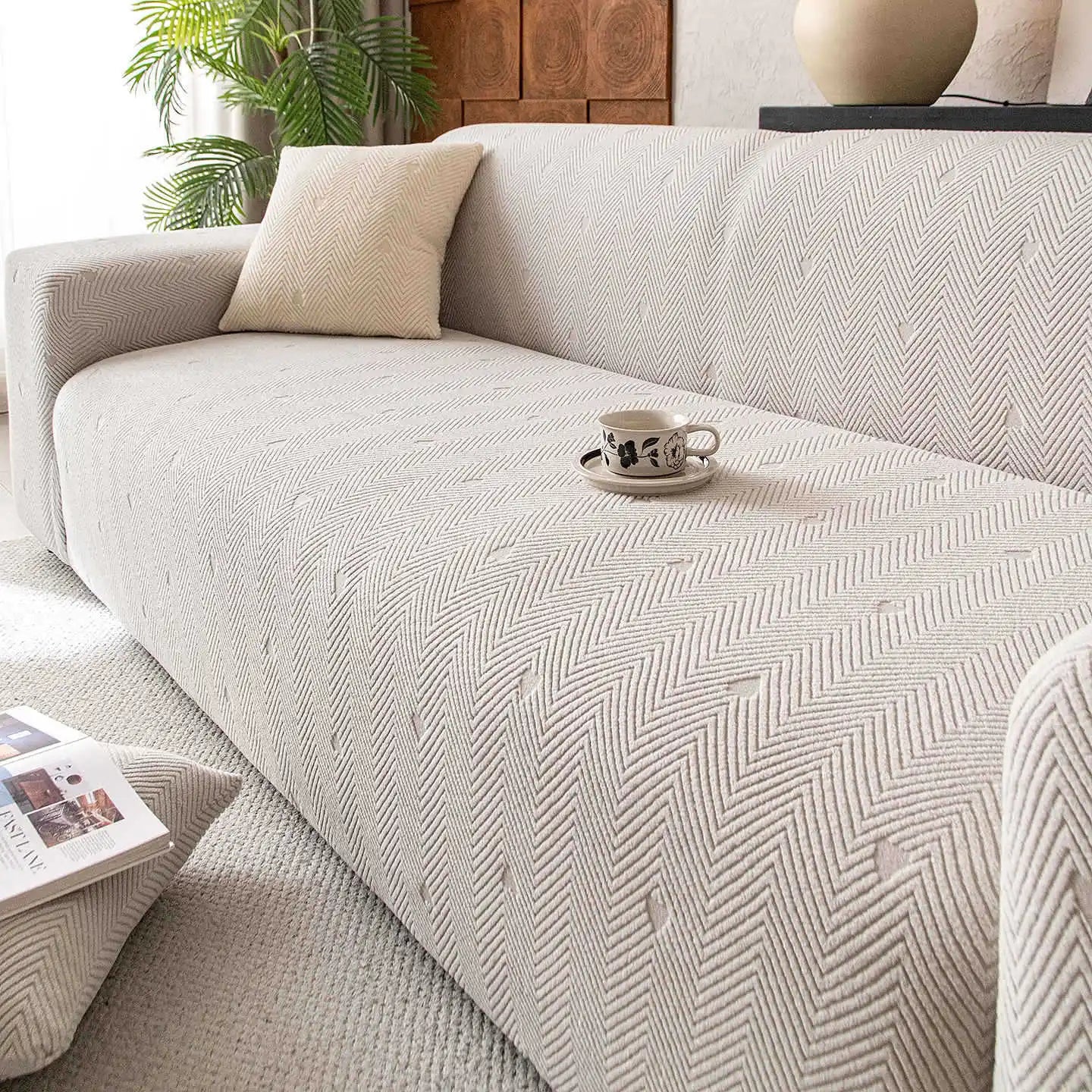 All-inclusive New Sofa Cover Jacquard Velvet Sofa Cover All-season Universal Anti-cat Scratch Sofa Cover Couch Covers for Sofas Oasis Select 4 people 235-300cm Light gray