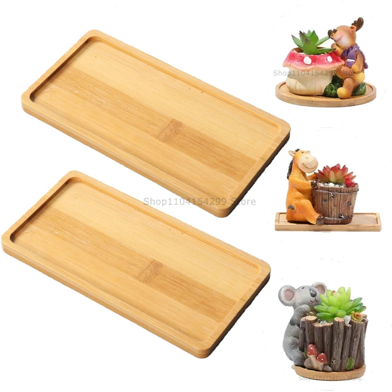 Flower Pot Trays Dish for Plant Vase Bamboo Tray Wooden Bottle Tray Bathroom Shampoo Shower Gel Organizer Jewelry Storage Tray Oasis Select Rectangle-2pcs