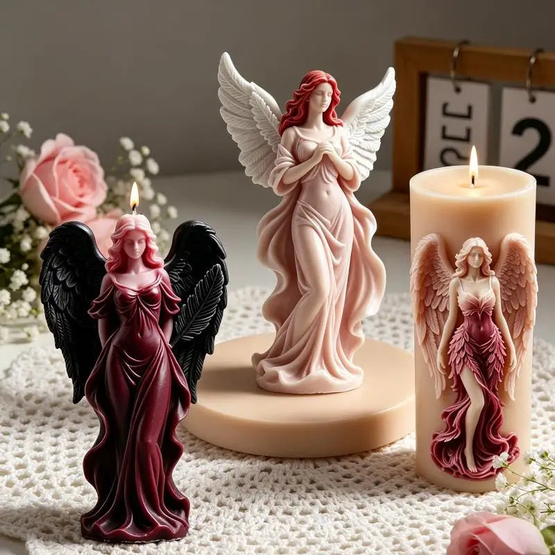 Wings Goddess Scented Silicone Candle Mould DIY Prayer Angel Sculpture Gypsum Resin Mold Women Candle Making Supplies Home Decor Oasis Select