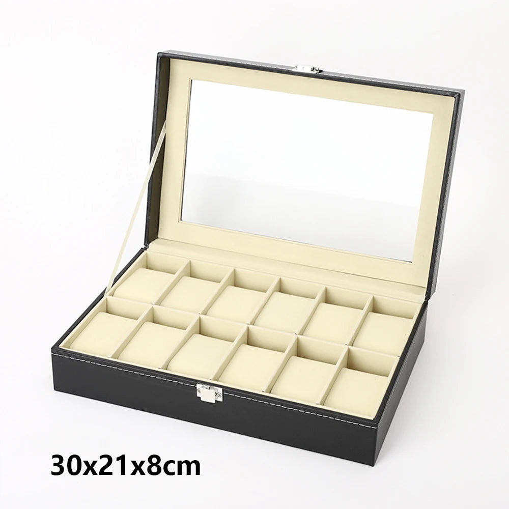 3/6/12 Slot Men Watch Display Case PU Leather Watch Organizer Box Black Watch Bracket Display Box Holiday Gift Wotch Box Oasis Select 12 slot M