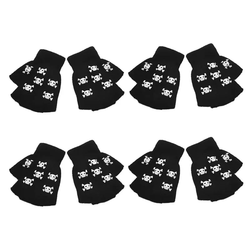 1-4pair Gloves Unisex Halloween Skeleton Skull Half Finger Gloves Glow In The Dark Fingerless Stretch Knitted Winter Mittens Oasis Select 4pair B