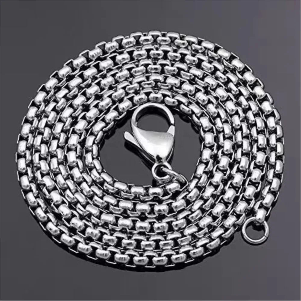 5pcs Stainless Steel Square Box Link Box Chain Necklace Jewelry Gift for Men and Women 2/2.5/3mm 50/60/70cm Length Oasis Select